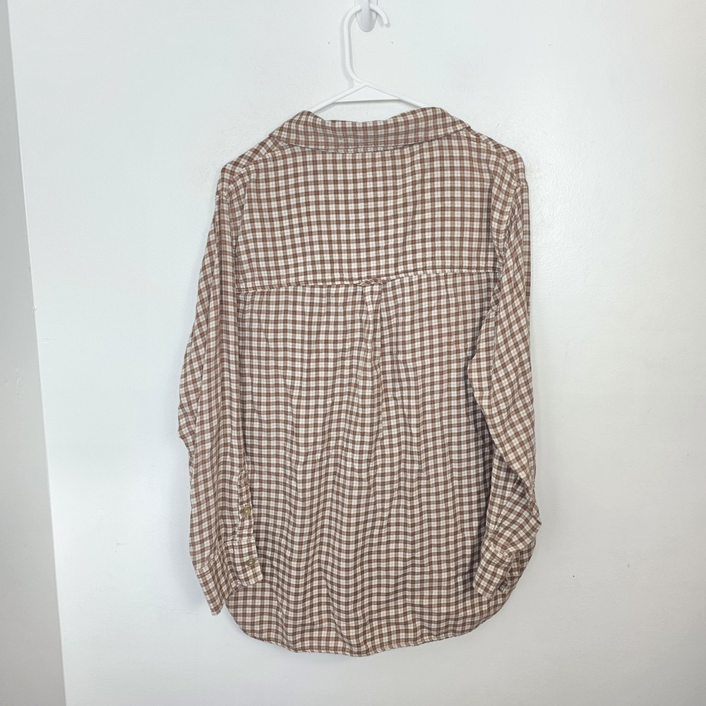 American Eagle Tan Cream Plaid Flannel Lightweight Oversized Shirt Size Small - Picture 8 of 9